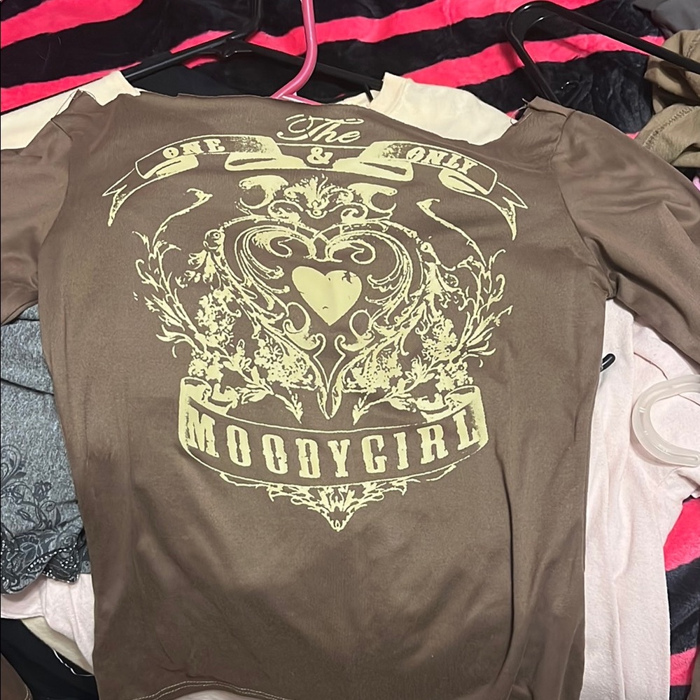 SHEIN Brown Long Sleeve Tee with Intricate Patterns